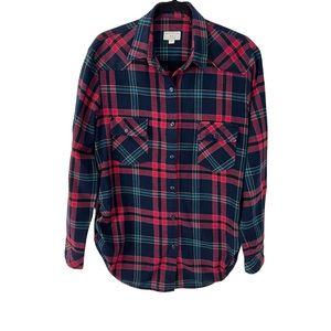 Argus Matchstick Women’s Flannel Shirt Button Up Pockets Plaid Top L